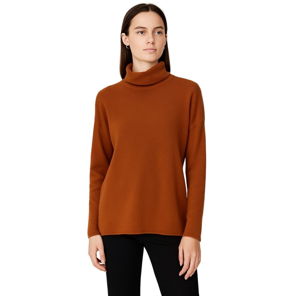 VINCE Ochre Brown Wool Cashmere Turtleneck Sweater S Minimalist Quiet Luxury
